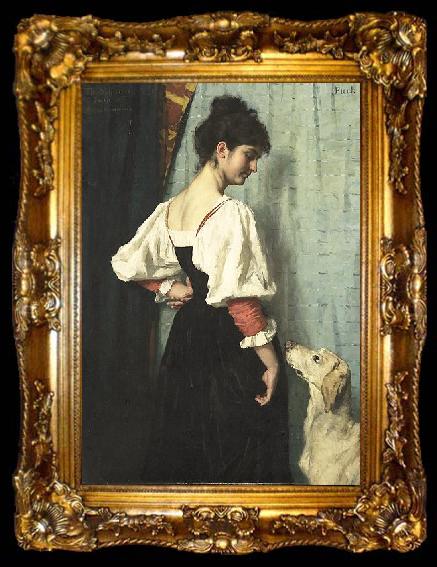 framed  Therese Schwartze Young Italian woman with a dog called Puck., ta009-2